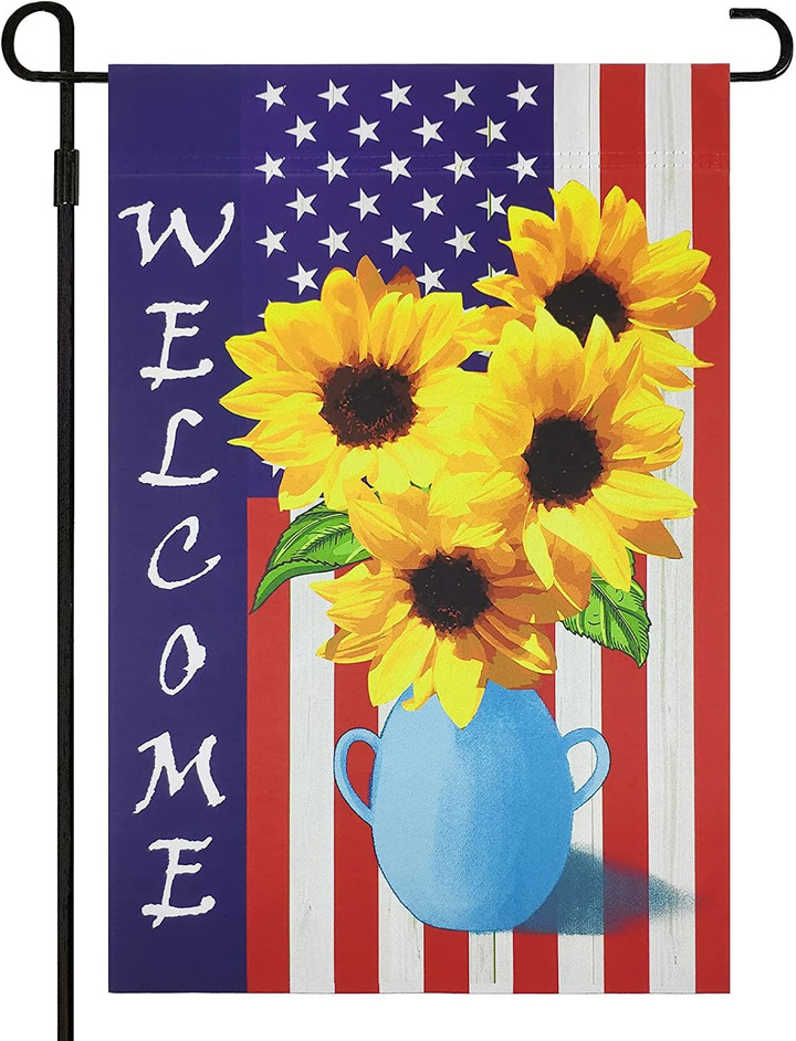 Sunflower Garden Flag, Sunflower Welcome Garden Flag, Patriotic Spring Summer Yard Flag Vertical Double Sided  Lawn Signs Home Outdoor Decorations