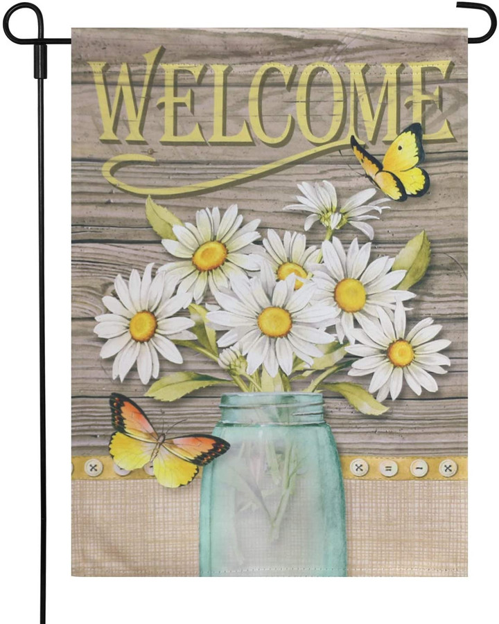 Butterfly Garden Flag,  Home Garden Flag  Decoration Double Sided Flowers Butterfly Welcome, Garden Spring Garden Flag Floral Butterfly, , Garden Flag Holder, Yard Flag Holder