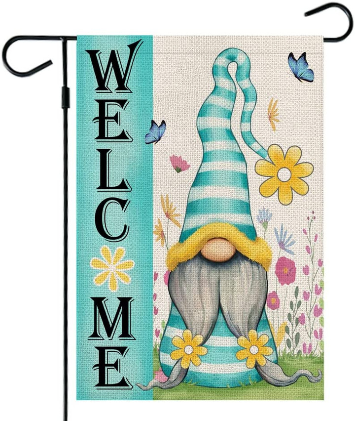 Spring Garden Flag Gnome Floral Welcome  Double Sided Outside Vertical Holiday Yard Décor, Home Décor, Wonderful Gift, Beautiful Spring Garden Flag, Porch Decor,  Standard Flag Pole