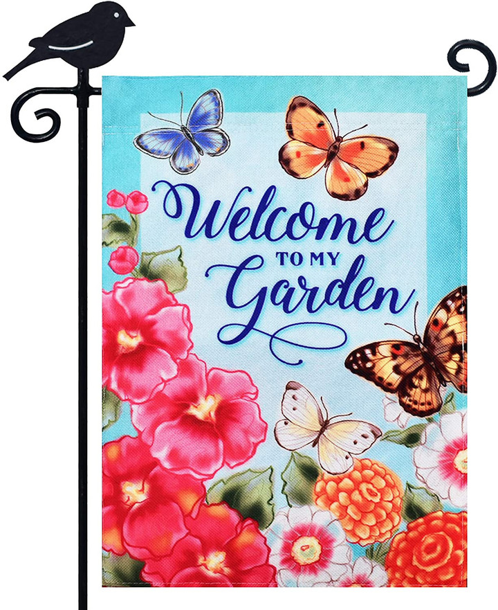Butterfly Garden Flag,  Burlap home Garden flag Welcome  Double sided Butterfly Flowers Spring Summer Seasonal Indoor Outdoor Decoration Banner