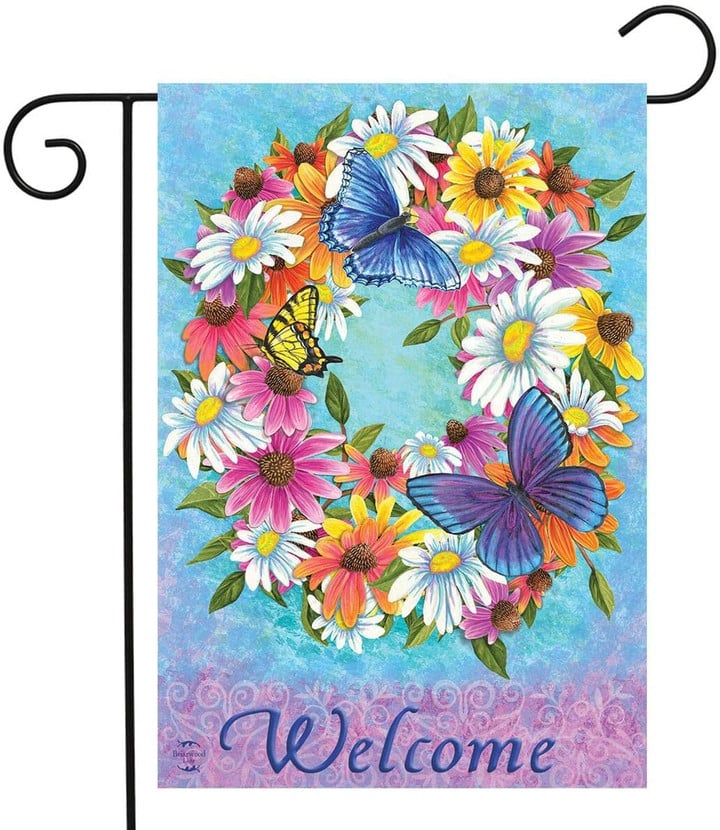Butterfly Garden Flag, Butterfly Wreath Spring Garden Flag Welcome Floral, Garden Spring Garden Flag Floral Butterfly, Standard Garden Flag Stands Stand, Wings Outdoor Indoor Lawn Home