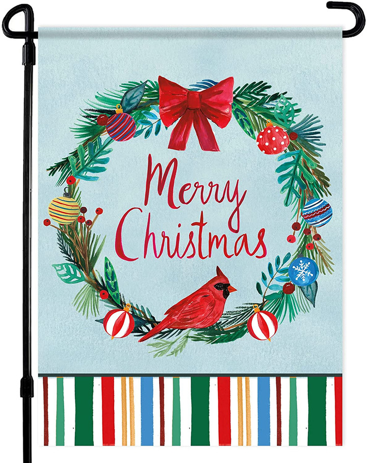 Home4Ever Christmas Garden Flag - Colorful Merry Christmas Wreath Flag 12x18 Double Sided - Winter Flags for Outside - Welcome Garden Flag for Front Yard, Porch, Lawn, Door - Suits Standard Flagpoles