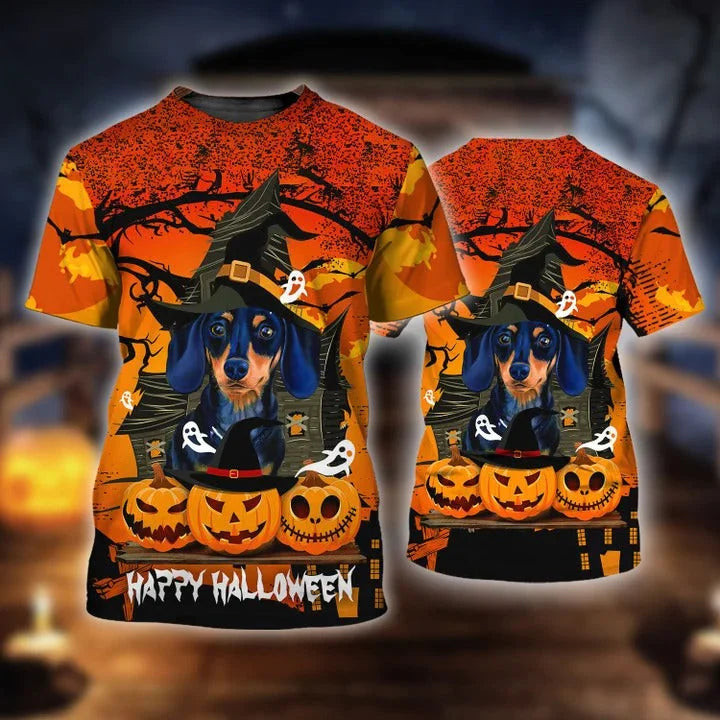 3D Happy Halloween Dachshund Lovers T Shirt, Halloween Gift For Dog Lovers