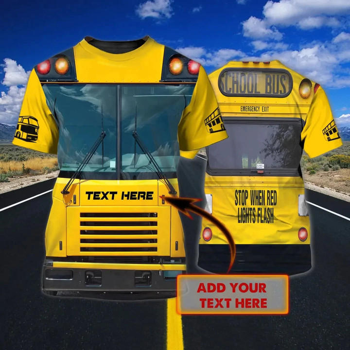 Custom School Bus T Shirt, Funny 3D Bus Tshirt Men Women, Stop When Red Lights Flash