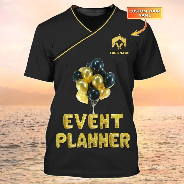 Event Planner 3D Shirt Balloon Design Event Planner Custom Tshirt Black Party Planner Tee Shirt