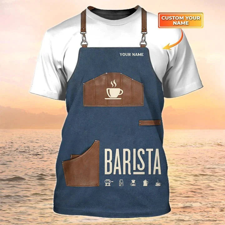 Custom Barista Shirt Barista Apron 3D Print Shirt Coffee Shop Uniform