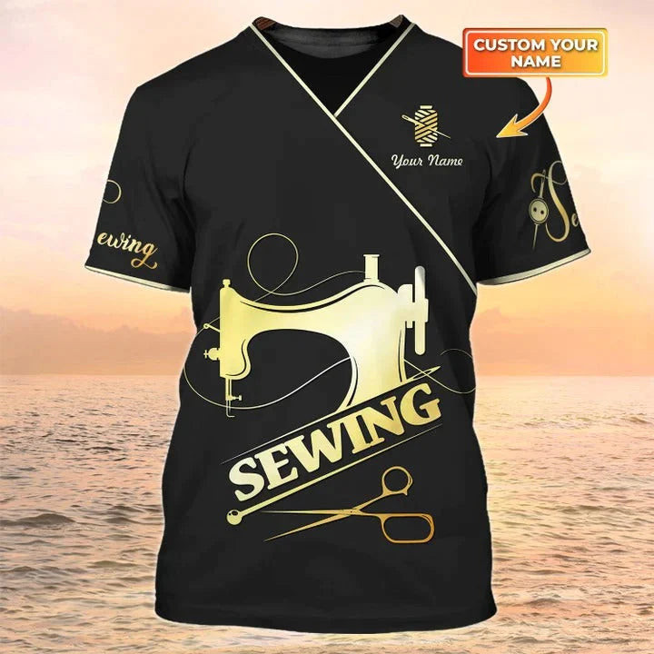 Sewing Shirt Sewing Machine Printed Shirts For Men and Women Sewing Custom Shirt Black & Gold