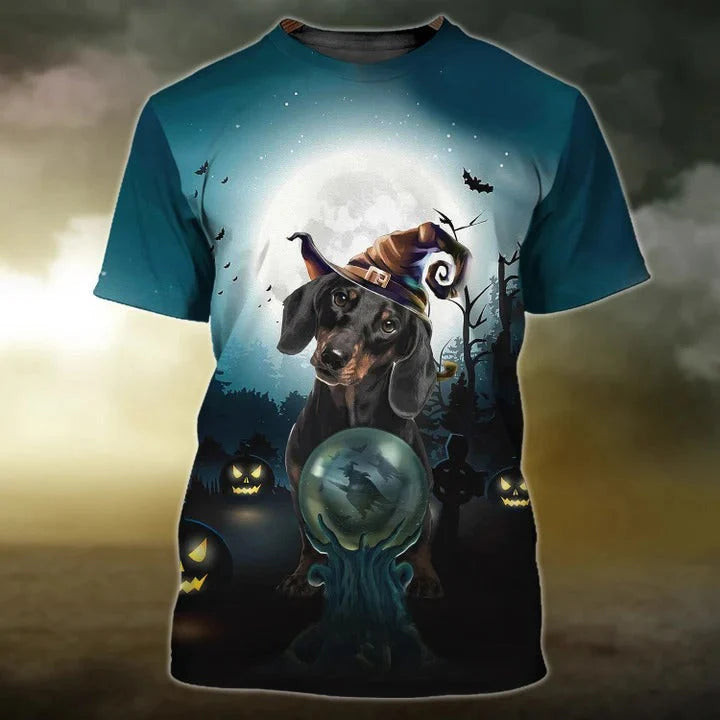 3D All Over Print Happy Halloween Dachshund T Shirt, Halloween Dog Shirt For Men Women