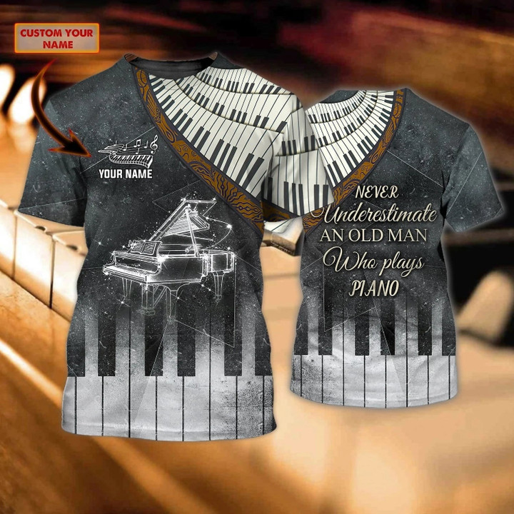 Customized 3D All Over Printed Piano Shirt Old Man Playing Piano Gifts Men Piano T Shirt