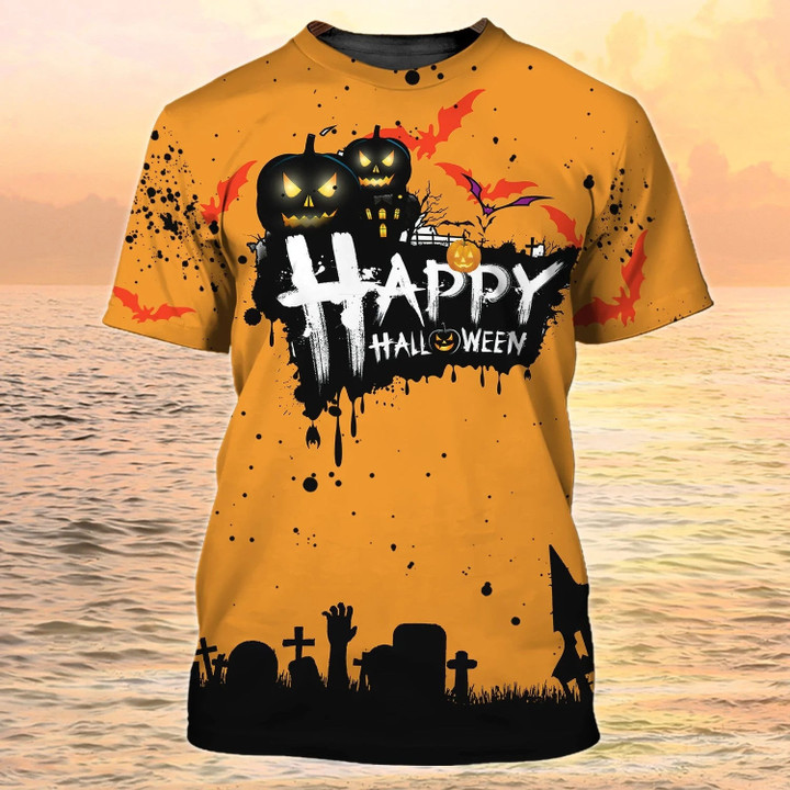 3D All Over Printed Happy Halloween Tshirt Grave Raise The Hand On Night Shirt