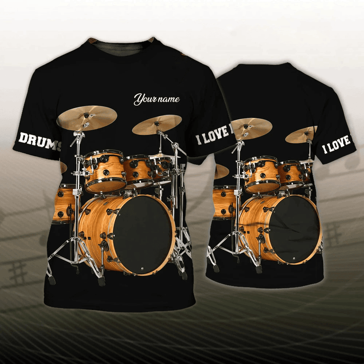 Custom I Love Drum 3D T Shirt Sumlimation Drum On Black Shirt Gift For Drummer