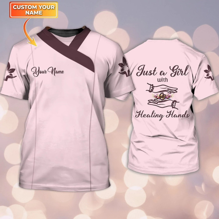 Custom 3D T Shirt For Massage Therapist, Massage Therapist Just A Girl With Healing Hands
