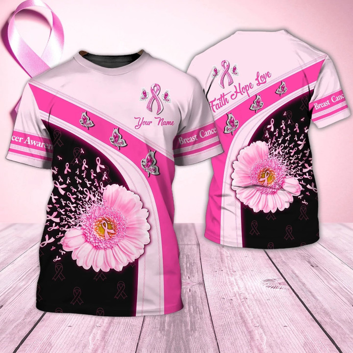 Personalized Name 3D Tshirt Breast Cancer Awareness