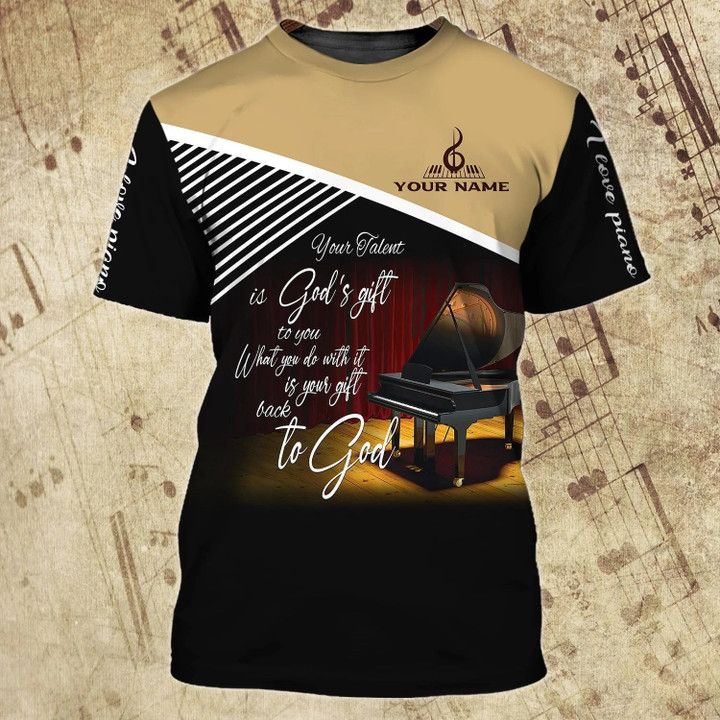 Customized 3D All Over Print Piano T Shirt For Him Her, Love Piano Shirts, Sumlimation Piano On Tshirt