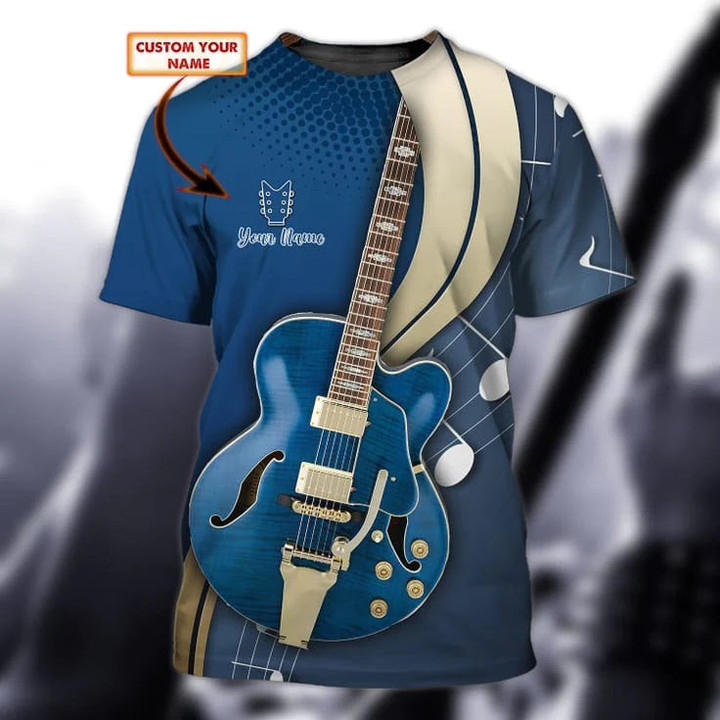 Blue Electric Guitar Personalized Name 3D Tshirt, Custom With Name 3D Guitarist Shirt