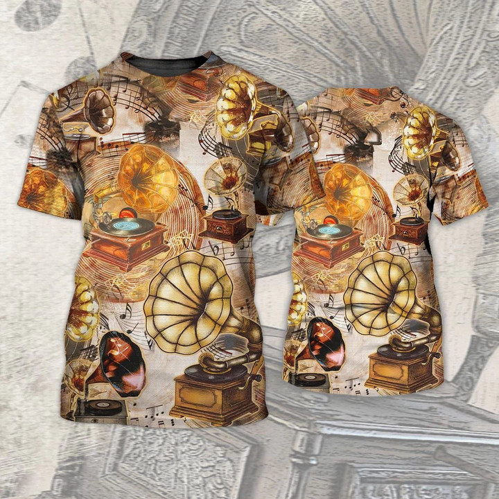 Gramophone Vinyl Records 3D Tshirt, 3D All Over Print Shirt For Music Lovers