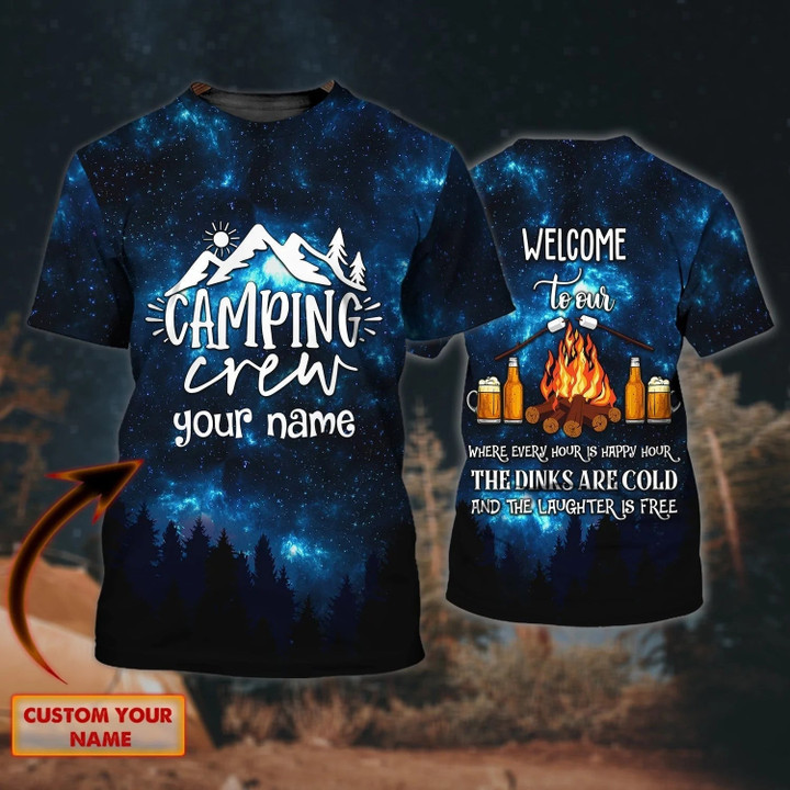 Custom Camping Crew 3D Full Print T Shirt For Men And Women, Camping With Beer T Shirt, Summer Camping Shirts