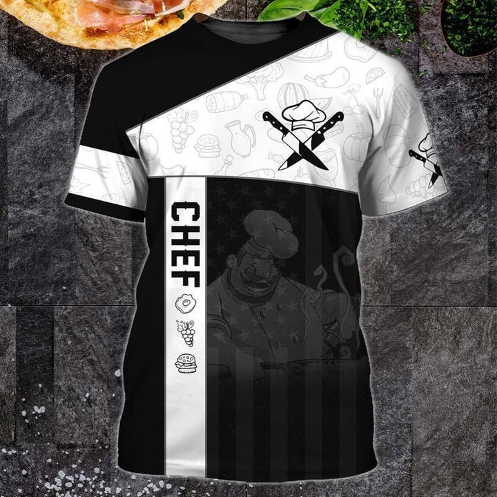 Italian Chef 3D Tshirt, Black And White Cooking Shirt, Men Chef Shirt, Women Chef Shirts