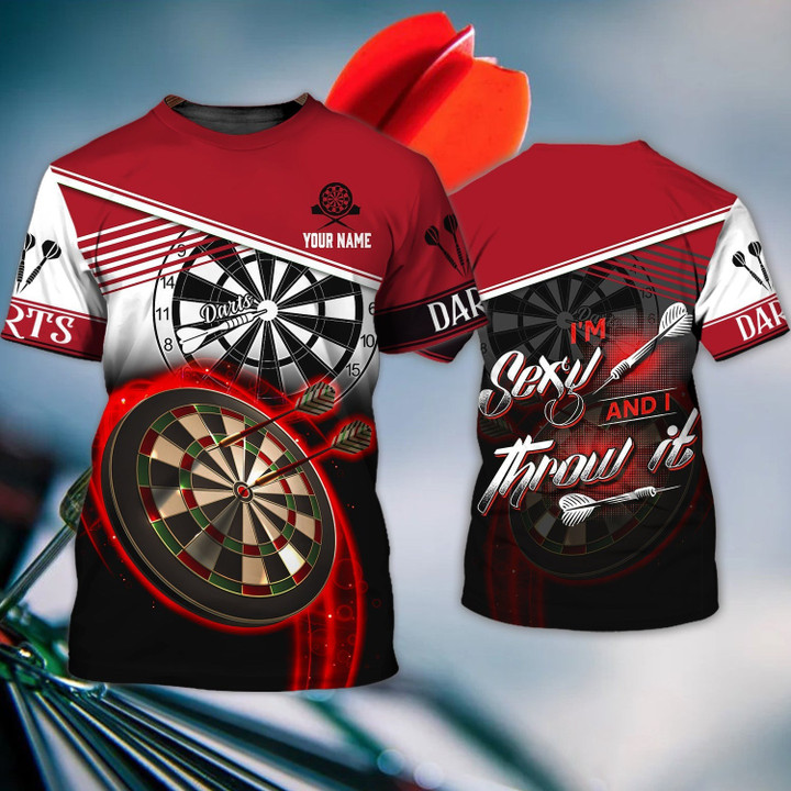 Personalized Dart Player AOP T-Shirt, I'm Sexy And I Throw It Personalized Name 3D Tshirt For Darts Player, Dart Team Shirt