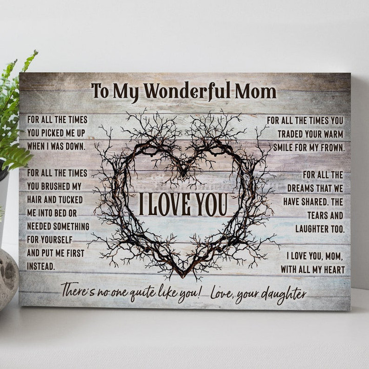 Personalized Wooden Pattern, Heart Shape Root To My Mom Canvas Wall Art, Mother's Day Custom Gift From Daughter Son Kid