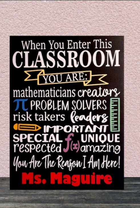 When You Enter This Classroom, Math Teacher Sign, Gift For Math Teacher, Classroom Door Sign, Teacher Appreciation, Mathematics, Personalize