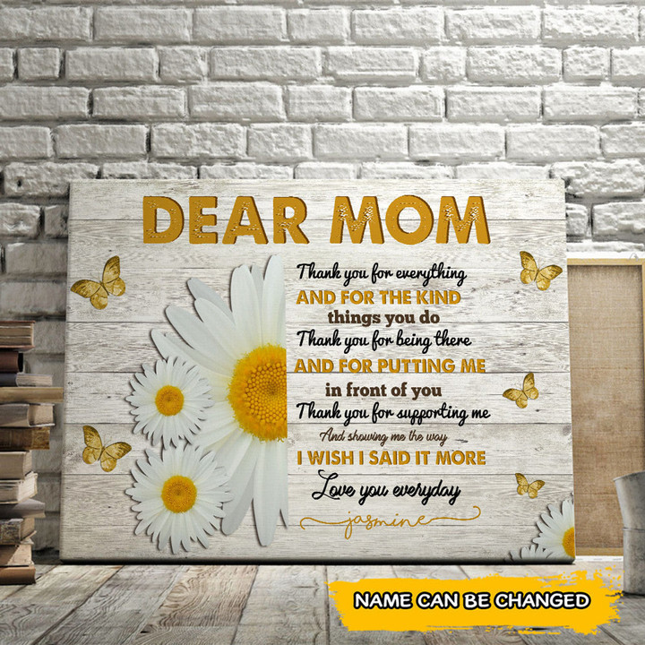 Personalized Chamomile, Butterfly, Dear Mom Canvas Wall Art, Mother's Day Custom Gift From Son Daughter Kid