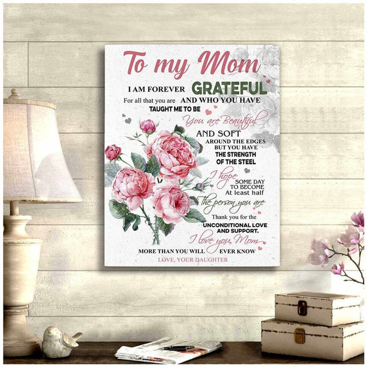 Personalized Pink Rose, To My Mom Canvas Wall Art, Mother's Day Custom Gift From Daughter Son Kid
