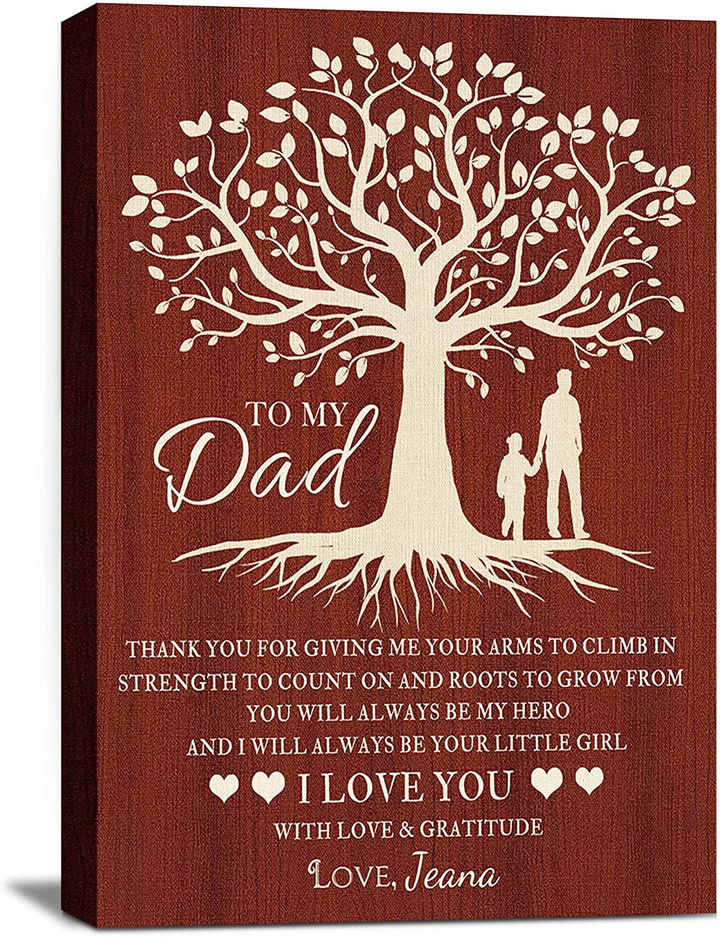 Personalized Dad Tree Canvas Father's Day Unique Birthday Gifts for Dad from Daughter To My Dad Sign Canvas Prints Home Decor