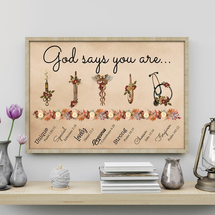 Nurse Wall Art God Says You Are, Nurse Canvas, Nurse Office Clinic Canvas, Nurse Gift, Bible Verse Wall Art