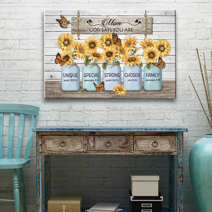 Mom, God Say You Are, Butterfly, Sunflower Canvas Wall Art, Mother's Day Gift From Son Daughter Kid To Mom