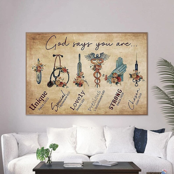 Nurse God Says You Are Unique Special Lovely Strong Canvas, Nurse Honor Gift, Nurse Office Decor, Bible Quote For Nurse, Jesus Saying Canvas