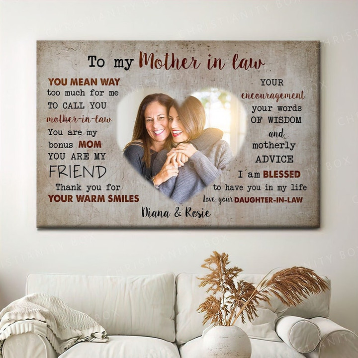 To My Mother in Law Canvas, mother's Day Gift From Kids Daughters Sons, Custom Image Name Home Wall Decoration