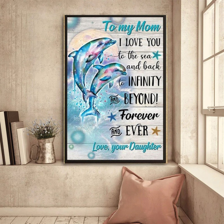 Custom Name Dolphin to my mom Canvas Wall Art, Mother's Day Gift From Kid Daughter Son, Home Wall Decoration