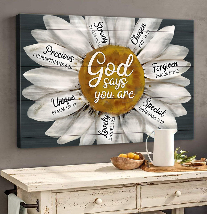 Daisy Flower Canvas, God Say You Are Strong Precious Christian Wall Decor Jesus Wall Art God Canvas Christian Wall Art Christian Canvas