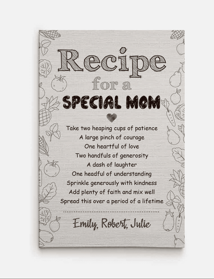 Recipe For a Special Mom Canvas Wall Art, Mother's Day Gift From Sons Daughters, Home Wall Decoration