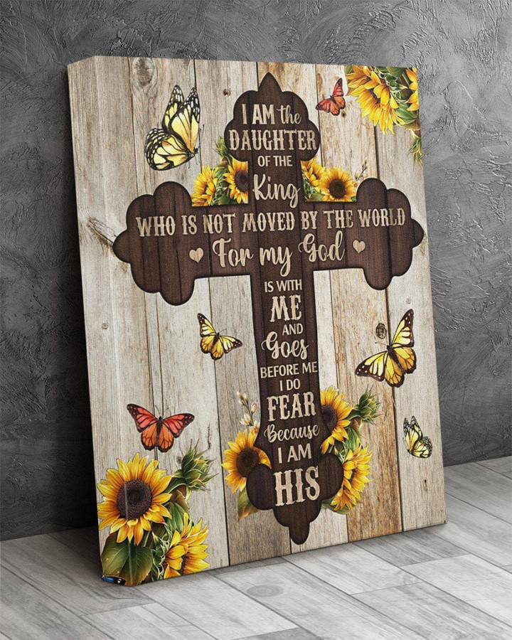 I Am The Daughter Of The King Butterfly With Sunflower And Cross Jesus Wall Art Jesus Canvas Christian Home Decoration, Housewarming Gift