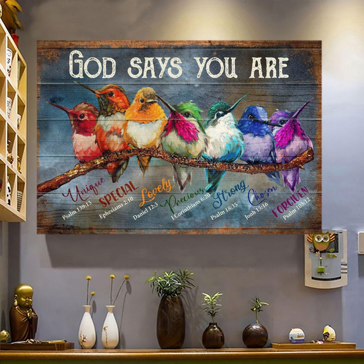 Colors Humming Bird Canvas God Says You Are Unique Special Jesus Wall Art God Canvas Christian Wall Art Christian Canvas