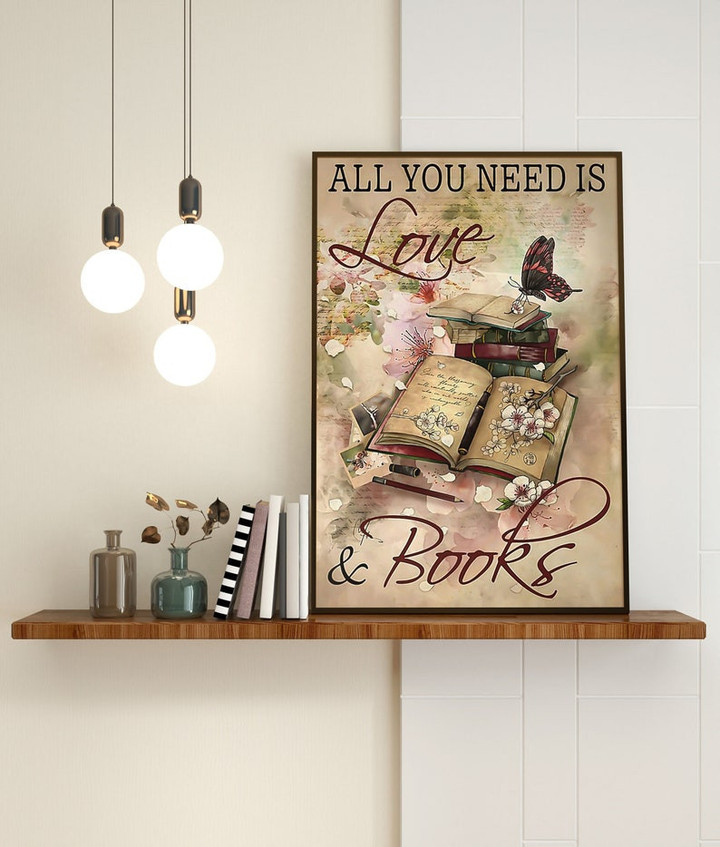 Book Lovers Canvas Wall Art, Valentine Birthday Gift For Girl Men Women Who loves Books, All You Need Is Love And Books, Home Room Decoration