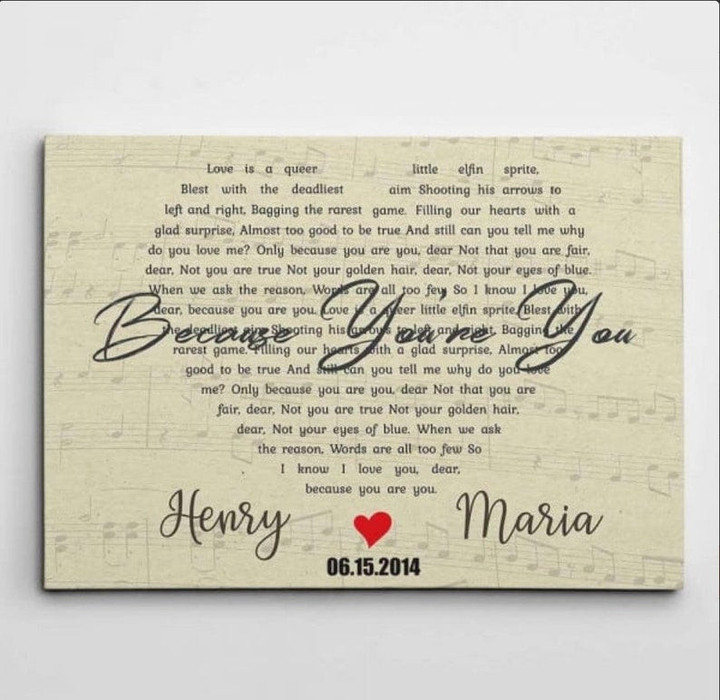 Personalized Couple Name Custom Song Lyrics Canvas Wall Art, Valentine Gift, Gift For Girl Couple Gift, Home Wall Decoration