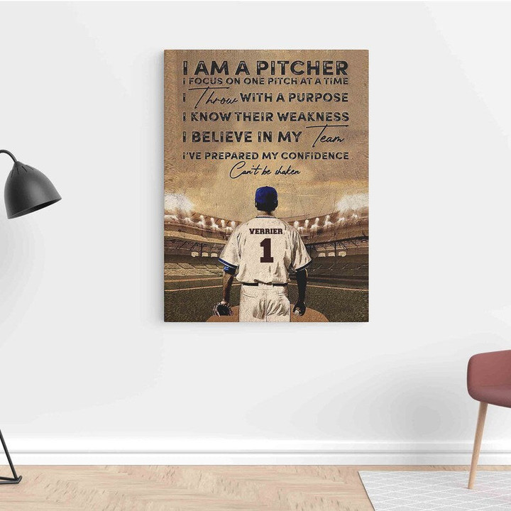 Custom Pitcher Quote Canvas Wall Art, Valentine Birthday Healing Gift For Men Boy Who love Baseball Lovers, Personalized Home Room Decoration