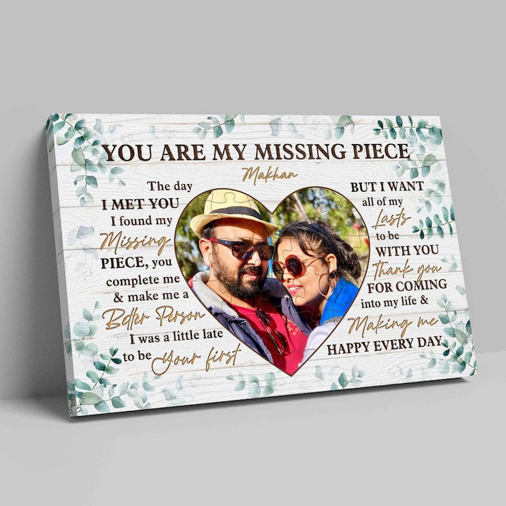 You Are My Missing Piece Canvas, Custom Photo Canvas With Name, Couple Canvas, Wedding Anniversary Valentine Gift Idea