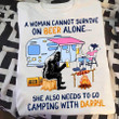 a woman cannot survive on beer alone camping with darryl camping t shirt, cute t shirt, Campers Gift, Camping lover unisex cotton t shit