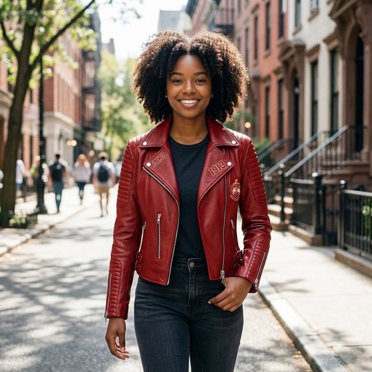 Women's Leather Biker Jacket TLQ HTT DST 19102617