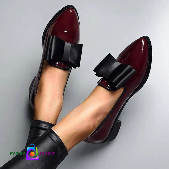 2024 New Women's Loafers Bow Decor Pointed Toe Flat Shoes for Women Patent Leather Shallow Mouth Commuter Daily Casual Shoes