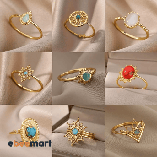 Stainless Steel Opal Sun Rings for Women and Men