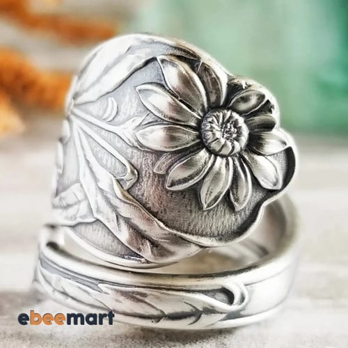 Vintage Silver Color Butterfly Spoon Adjustable Ring