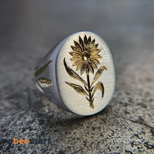 Hand-Carved Sunflower Ring