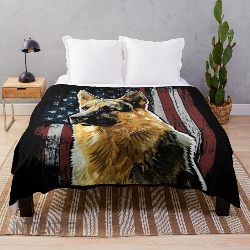 German Shepherd American Flag Patriotic Throw Blanket