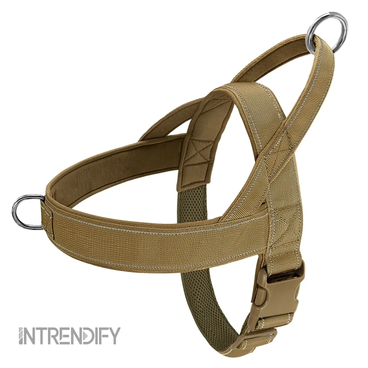 Durable nylon dog harness with a handle, designed to prevent pulling