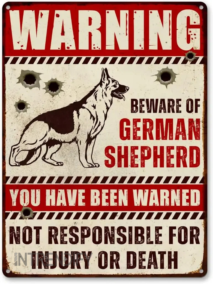 German Shepherd warning sign, made of aluminum for rust-free durability
